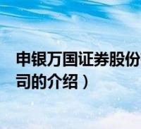 申银万国证券股份有限公司(关于申银万国证券股份有限公司的介绍)