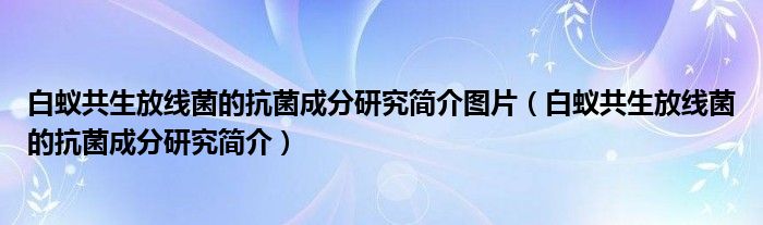 白蚁共生放线菌的抗菌成分研究简介图片（白蚁共生放线菌的抗菌成分研究简介）