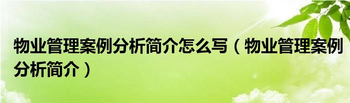 物业管理案例分析简介怎么写（物业管理案例分析简介）